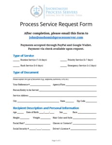 Request Process Service from Snohomish Process Servers – Process Server in Everett, Lynnwood, and All of Snohomish County